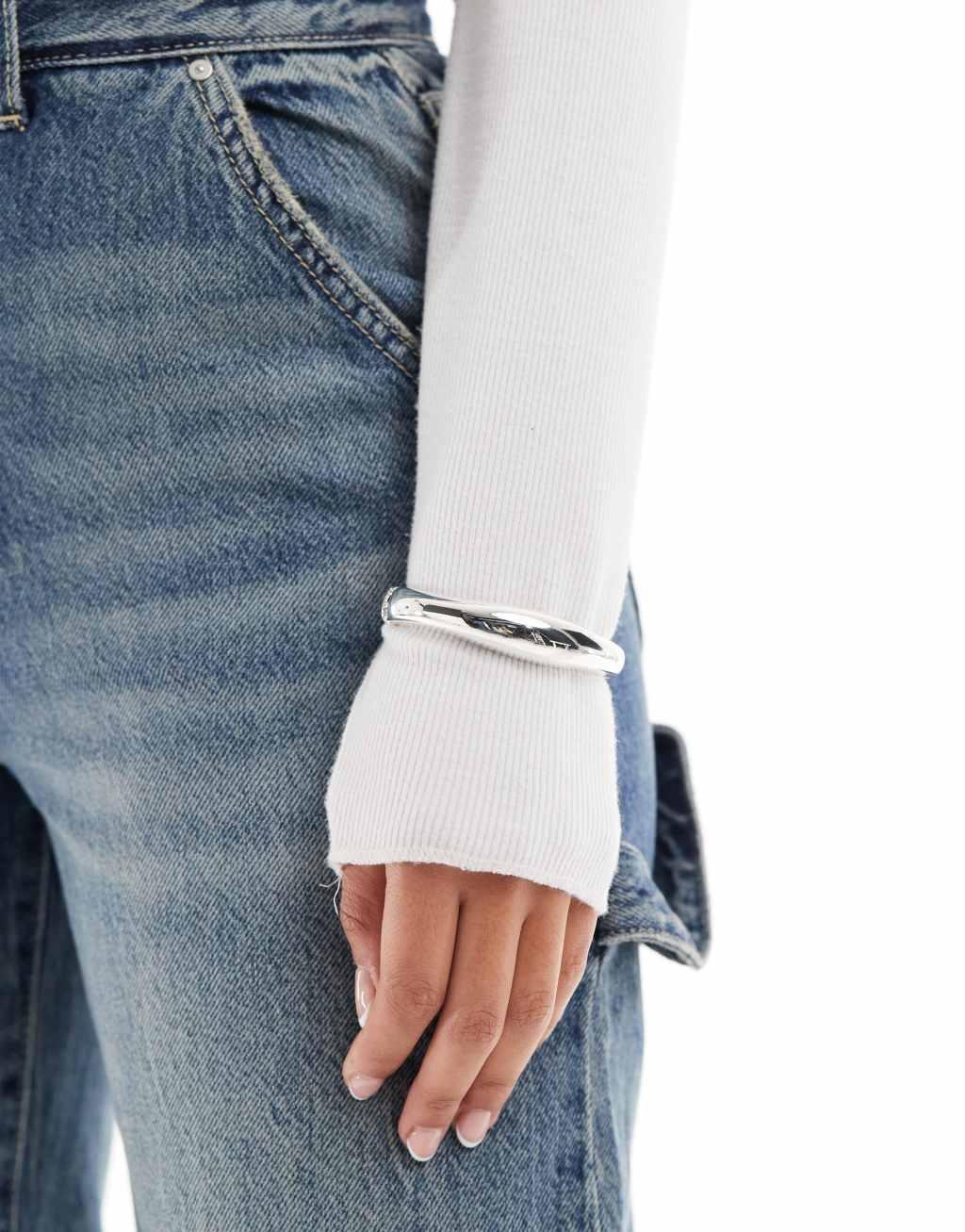 ASOS DESIGN silver plated simple bangle bracelet Product Image