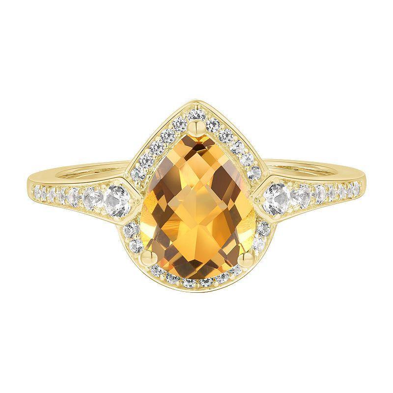 14k Gold Over Silver Citrine & Lab-Created White Sapphire Ring, Womens Yellow Product Image