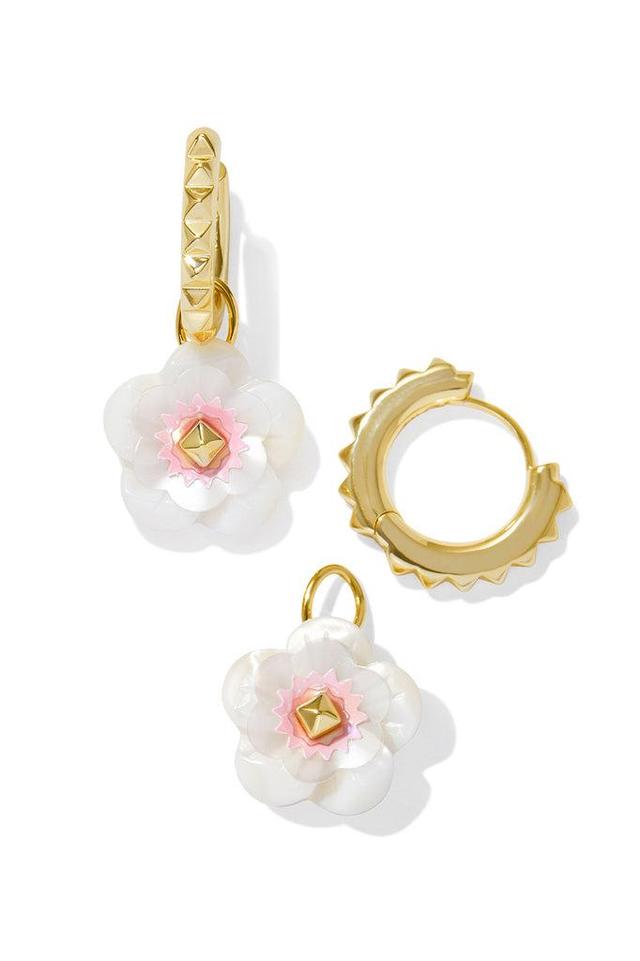 Deliah Convertible Huggie Earrings Gold Iridescent Pink White Mix Product Image