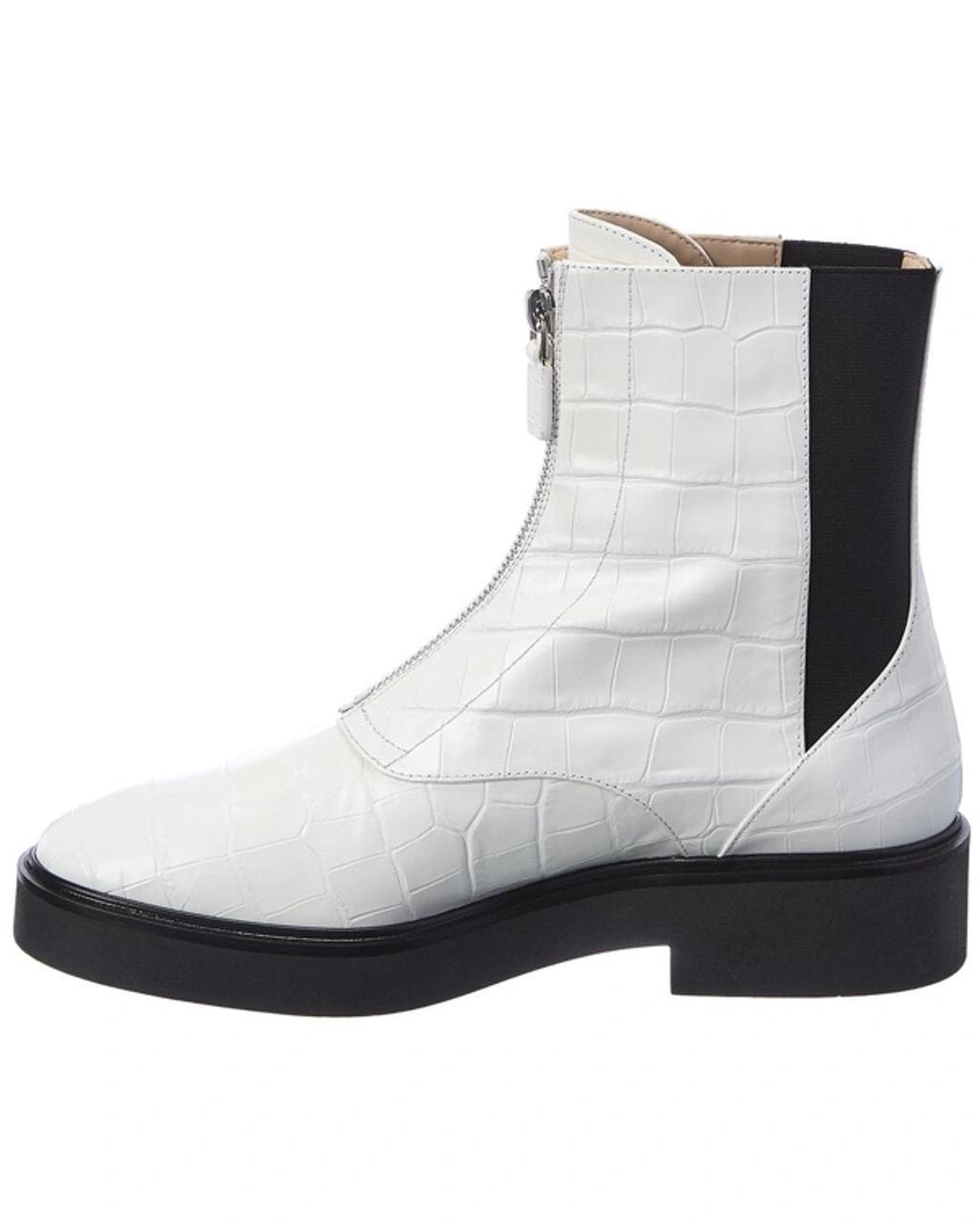 STUART WEITZMAN Lodge Zip Leather Bootie In White Product Image