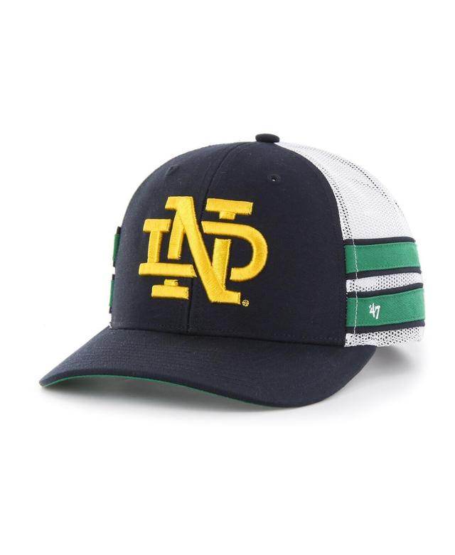 Mens 47 Brand Navy Distressed Notre Dame Fighting Irish Straight Eight Adjustable Trucker Hat Product Image