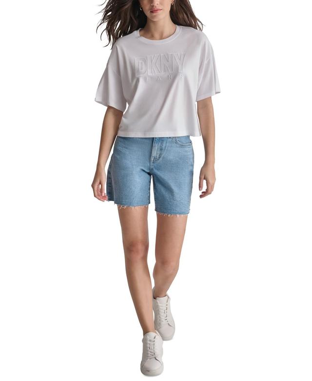 Dkny Jeans Womens Cropped-Fit Short-Sleeve Logo T-Shirt Product Image