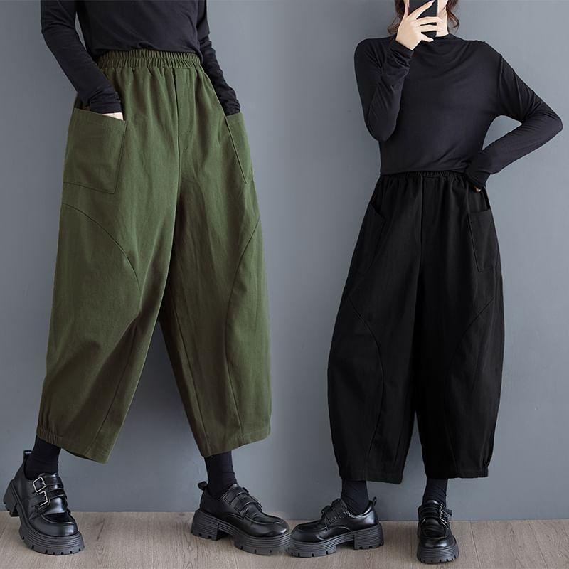 High Rise Plain Crop Harem Pants Product Image