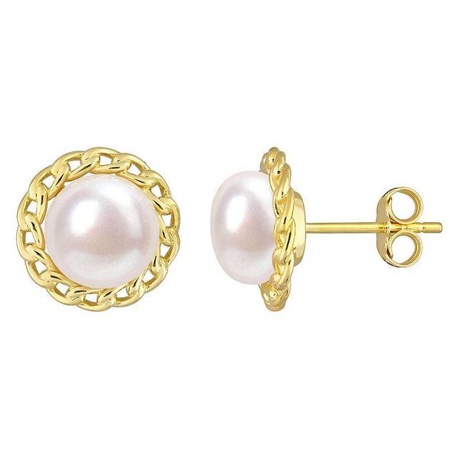 Stella Grace 18k Gold Over Silver Freshwater Cultured Pearl Halo Link Stud Earrings, Womens, 18k Gold Plated Product Image