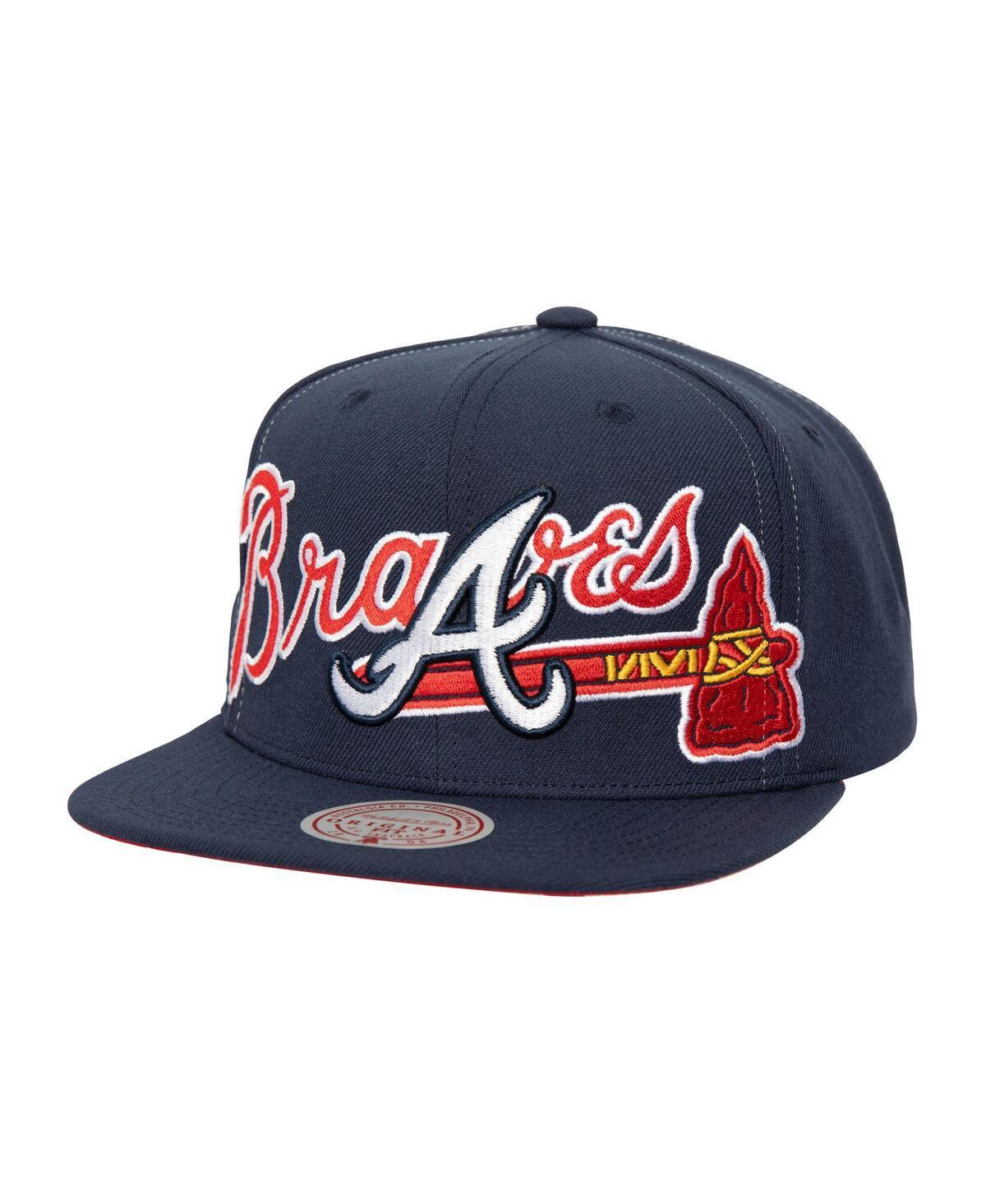 Mitchell & Ness Mens Navy Atlanta Braves Full Frontal Snapback Hat Product Image