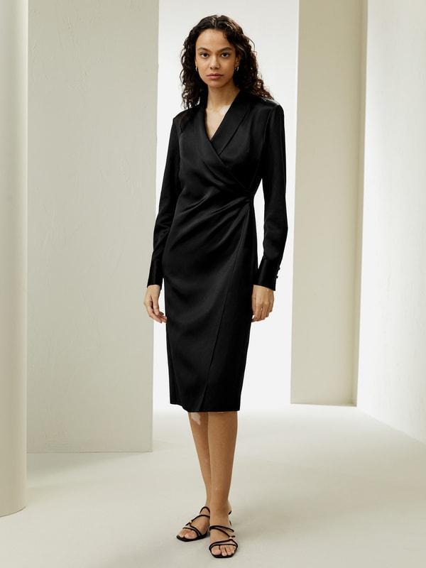 Shawl Collar Silk Wrap Dress Product Image