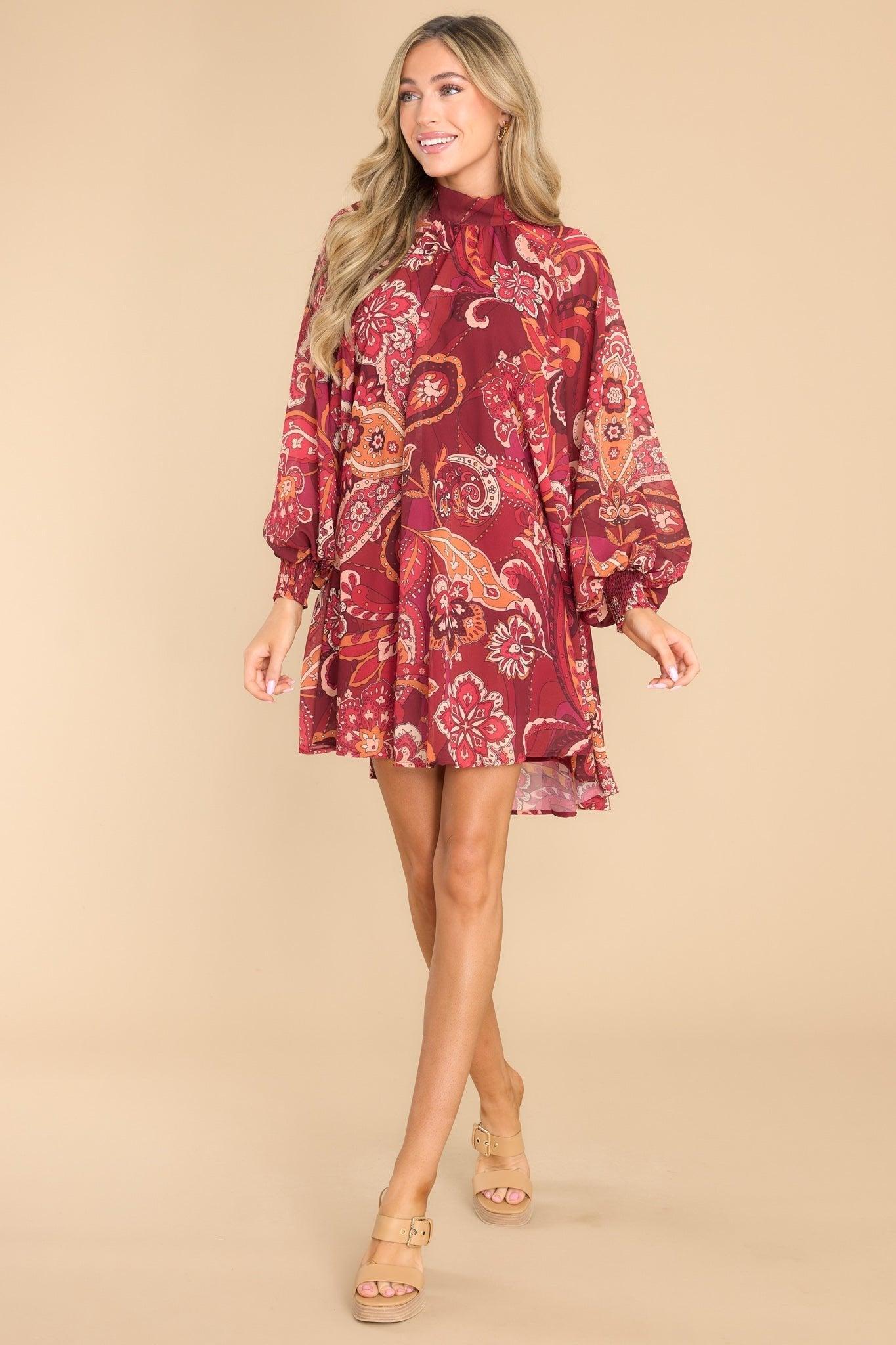 Aura Creative Dreamer Burgundy Multi Print Dress Product Image