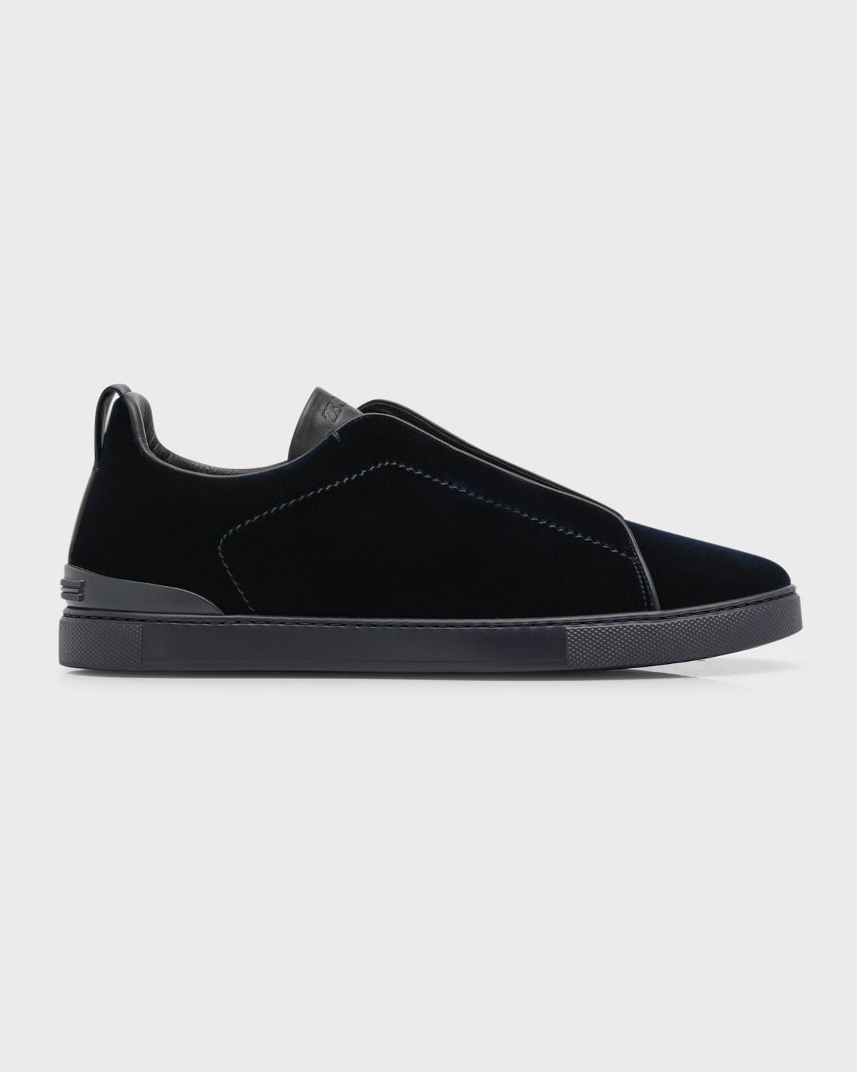 Zegna Mens Black Velvet Triple Stitch Low Top Sneakers Product Image