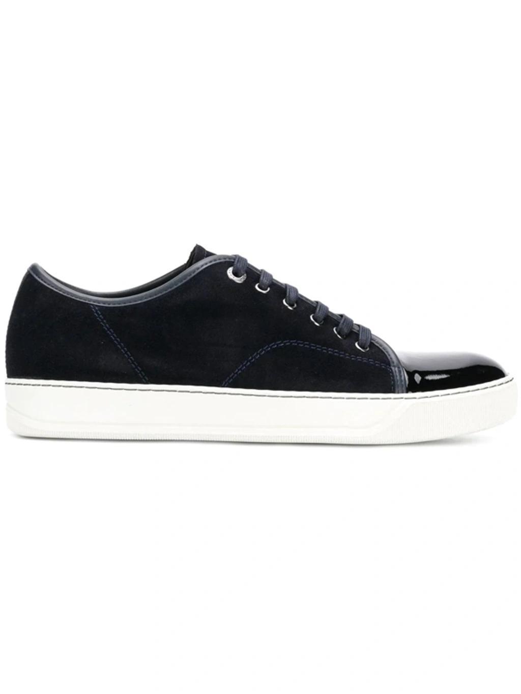 LANVIN Suede And Leather Cap-toe Sneakers In Blue Product Image