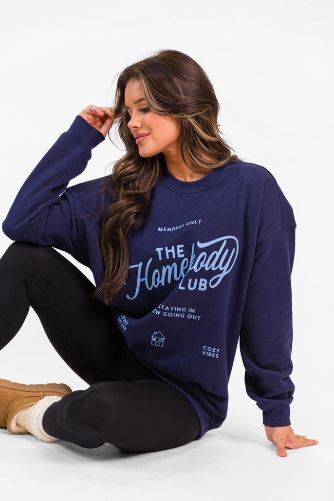 The Homebody Club Navy Oversized Graphic Sweatshirt Product Image