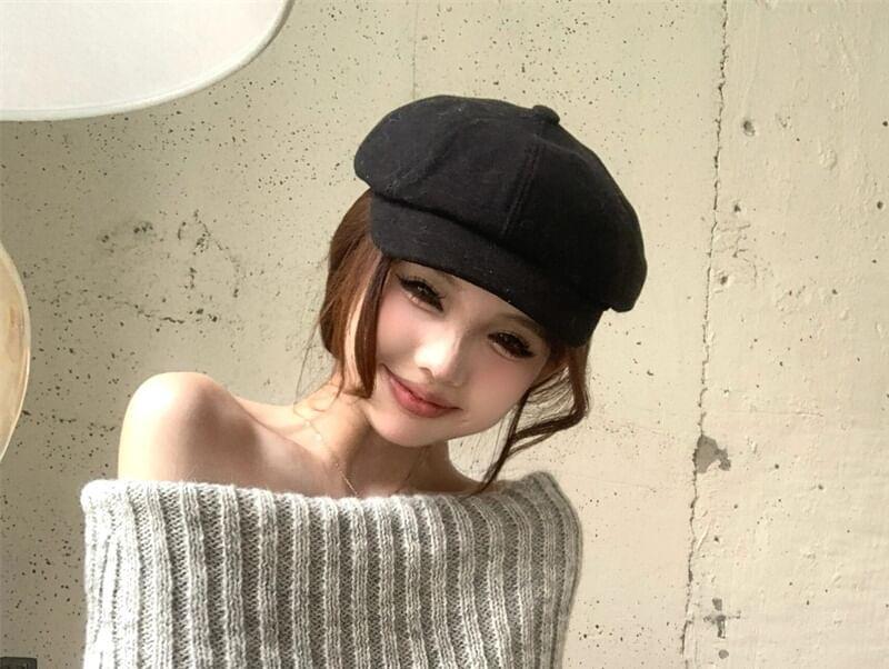 Off-Shoulder Plain Cable-Knit Oversized Sweater Product Image