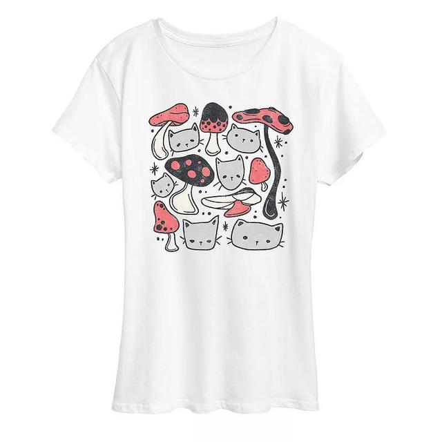 Womens Cat Mushroom Grid Graphic Tee, Girls Product Image