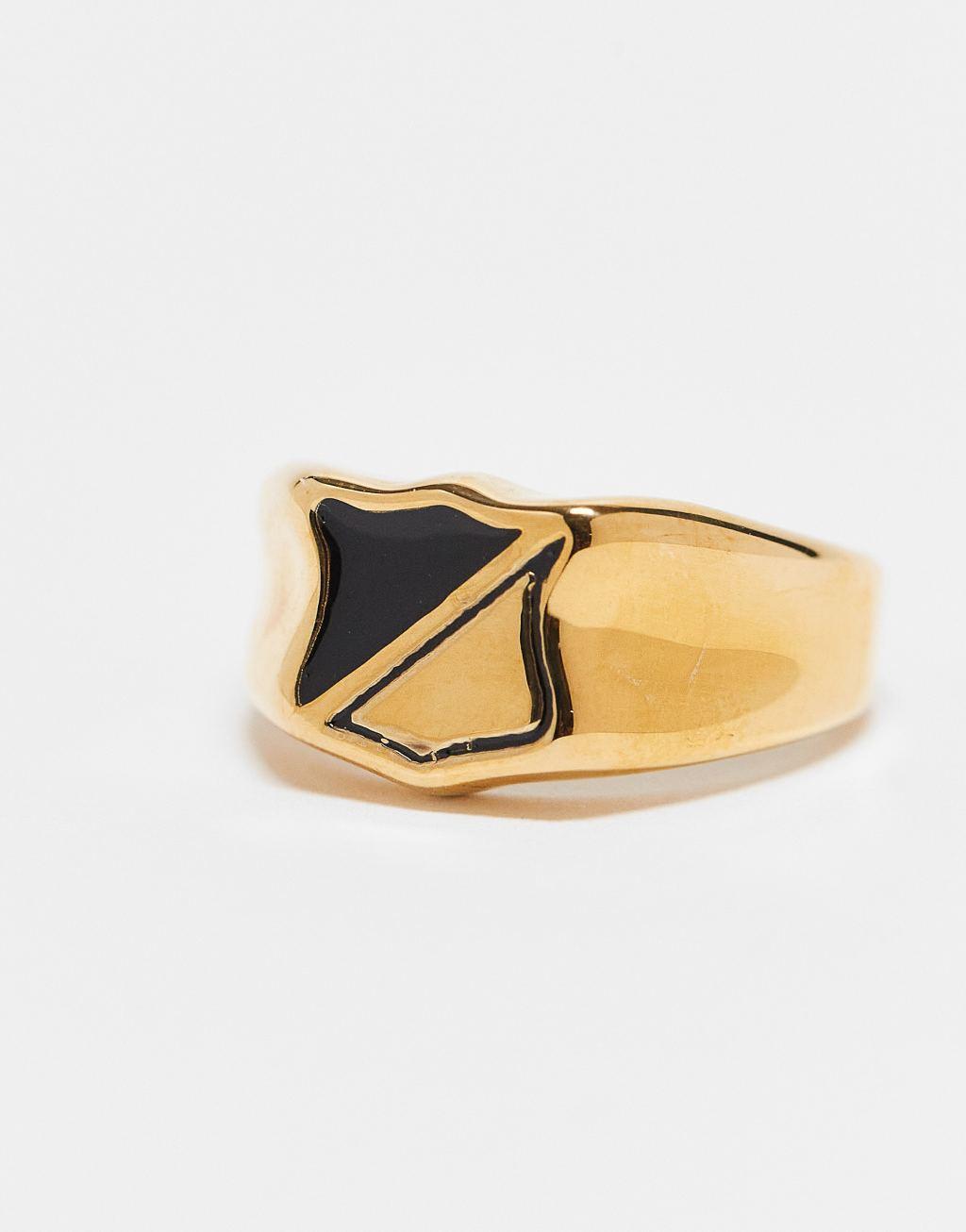 ASOS DESIGN waterproof stainless steel signet ring with black enamel in gold tone Product Image