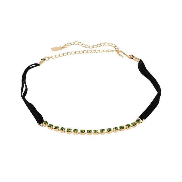 1928 Gold Tone Crystal & Faux Suede Choker Necklace, Womens, Green Product Image