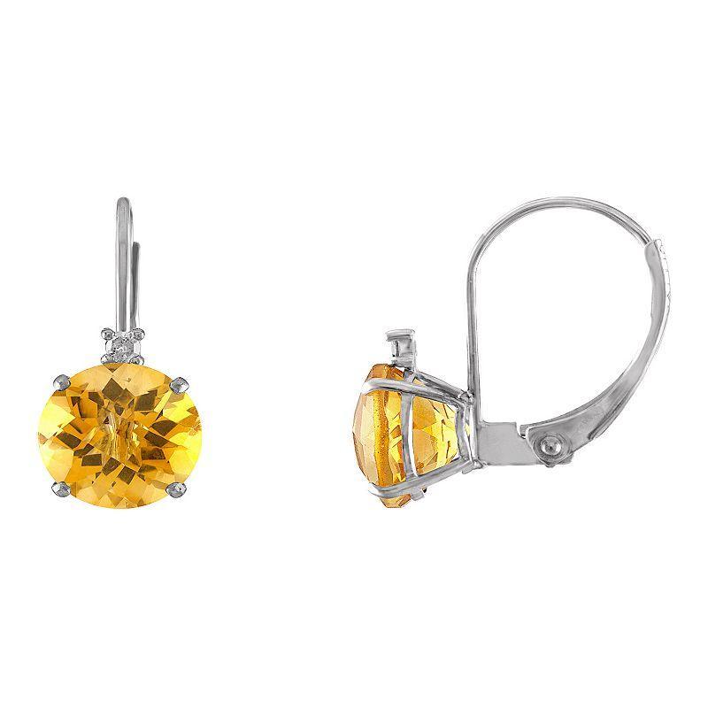 Tiara 10k White Gold Citrine & Diamond Accent Leverback Earrings, Womens Product Image