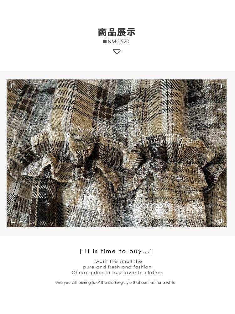 Plaid Ruffle-Trim High-Rise A-Line Skirt Product Image