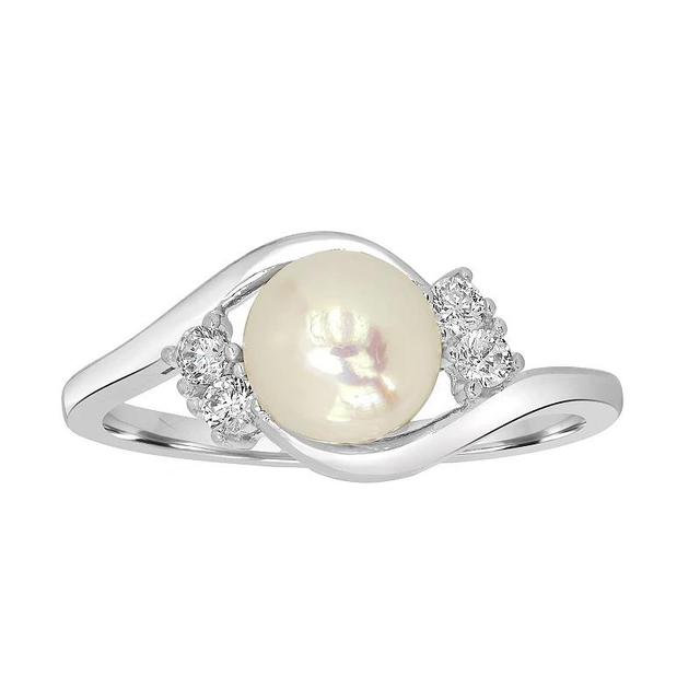 Silver Treasures Cubic Zirconia Simulated Pearl Sterling Silver Round Bypass Delicate Promise Ring, 6 Product Image