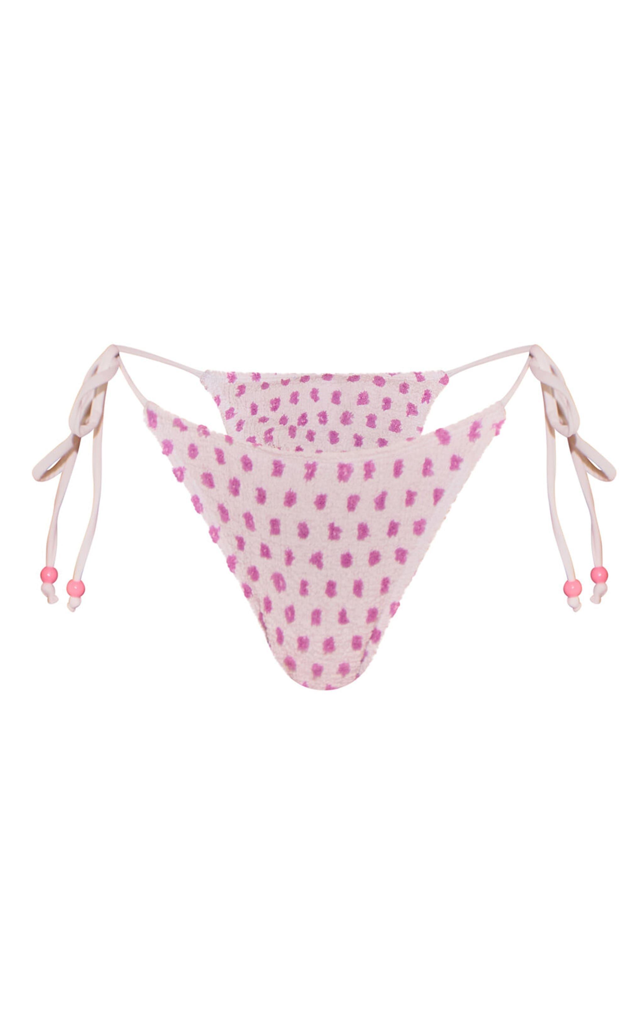 White Textured Spot Tie Side Bikini Bottoms Product Image