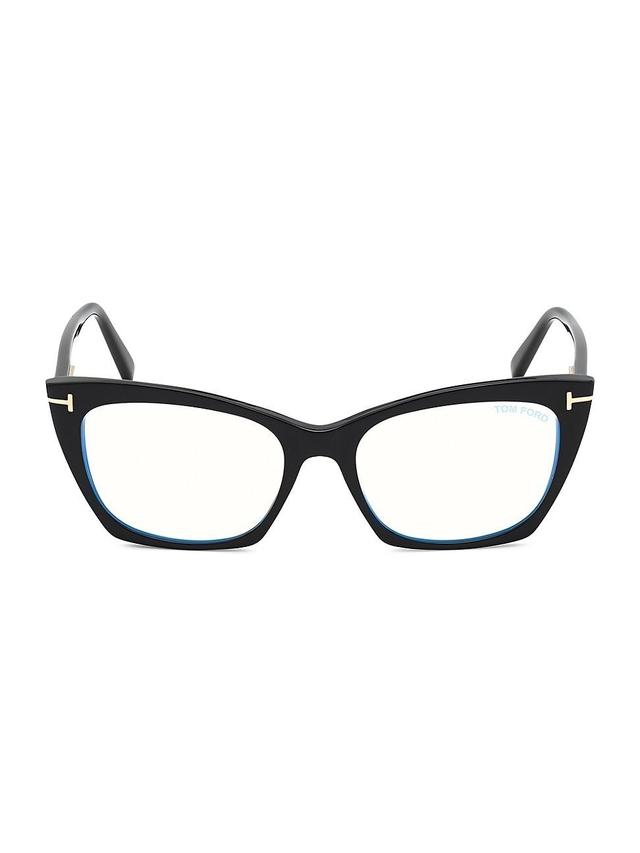 TOM FORD 54mm Blue Cat Eye Light Blocking Glasses In Black Product Image