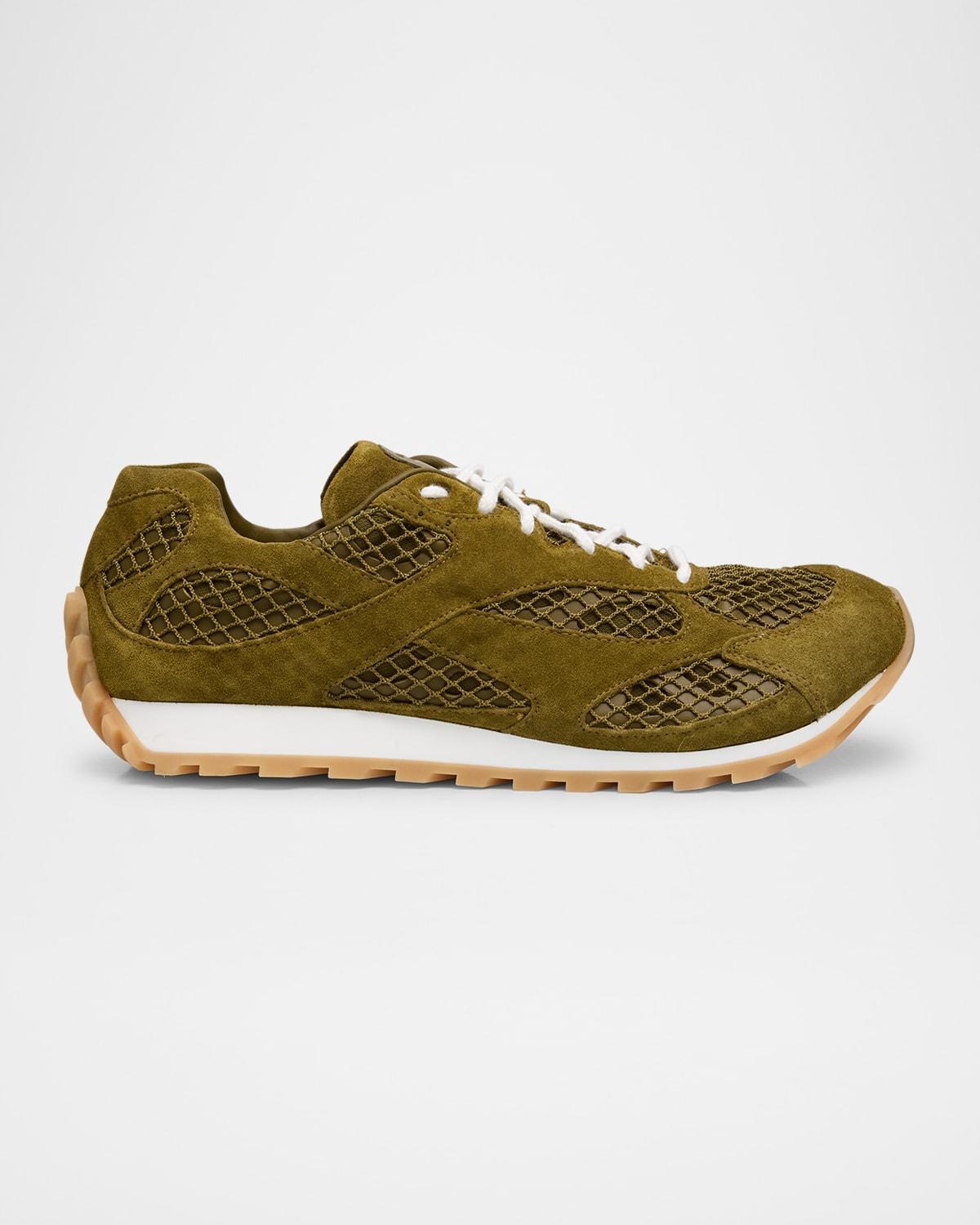 Men's Orbit Aged Leather and Fishnet Runner Sneakers Product Image