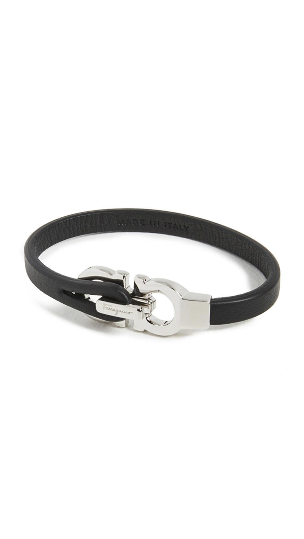 FERRAGAMO Men's Leather Bracelet With Gancini Clasp In Black Product Image