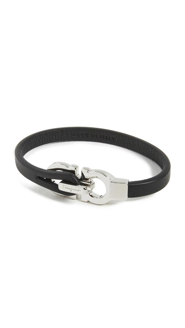 FERRAGAMO Men's Leather Bracelet With Gancini Clasp In Black Product Image