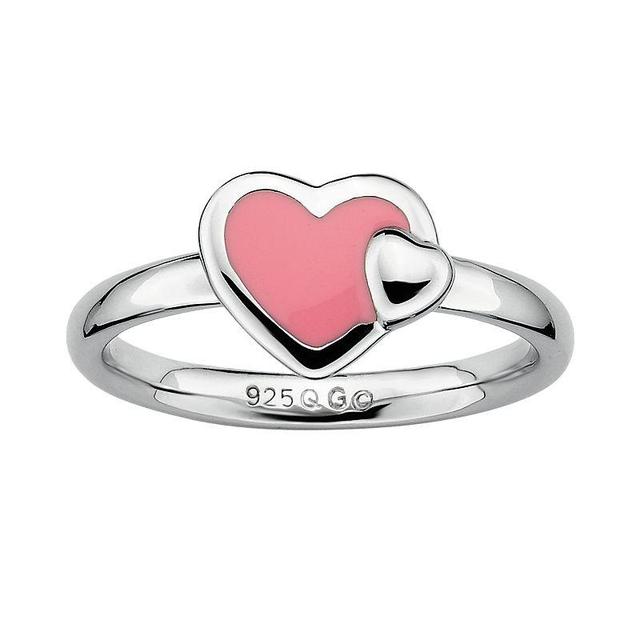 Stacks & Stones Sterling Silver Pink Enamel Heart Stack Ring, Womens Product Image