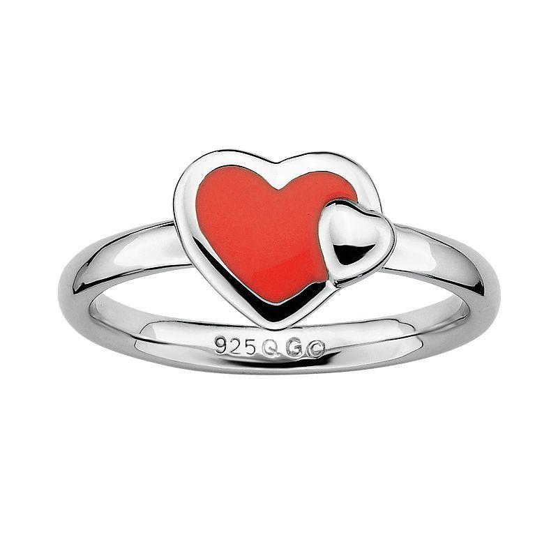 Stacks & Stones Sterling Silver Red Enamel Heart Stack Ring, Womens Grey Product Image