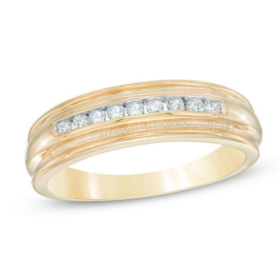 Men's 1/4 CT. T.w. Diamond Milgrain Wedding Band in 10K Gold Product Image