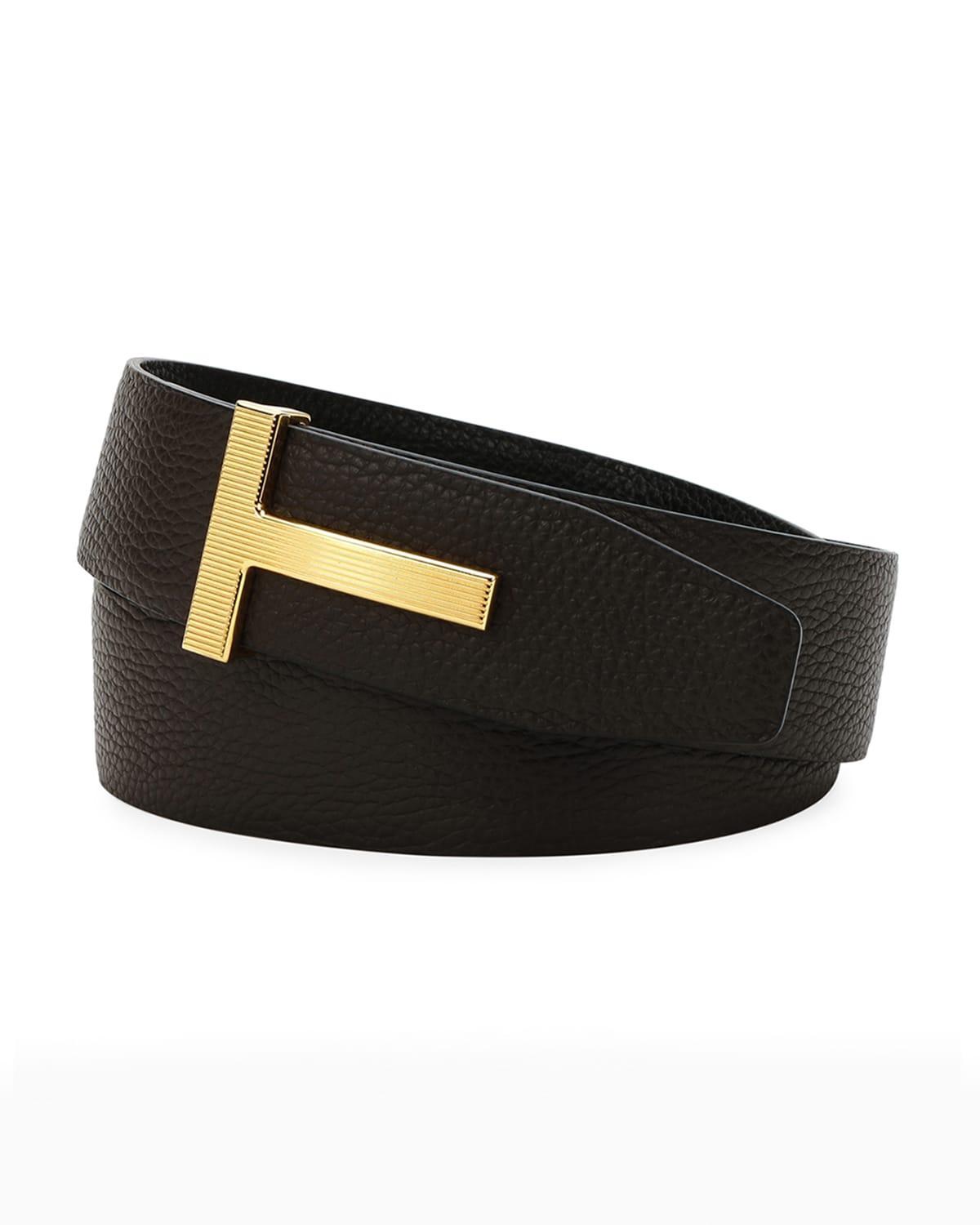 Mens Ridged T-Buckle Leather Belt Product Image