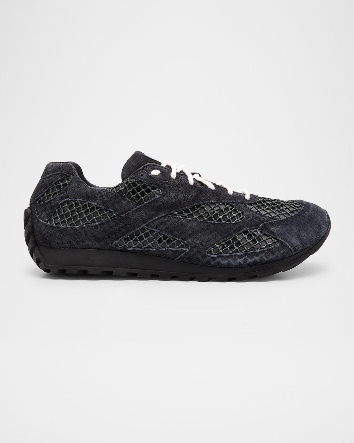 Men's Orbit Aged Leather and Fishnet Runner Sneakers Product Image