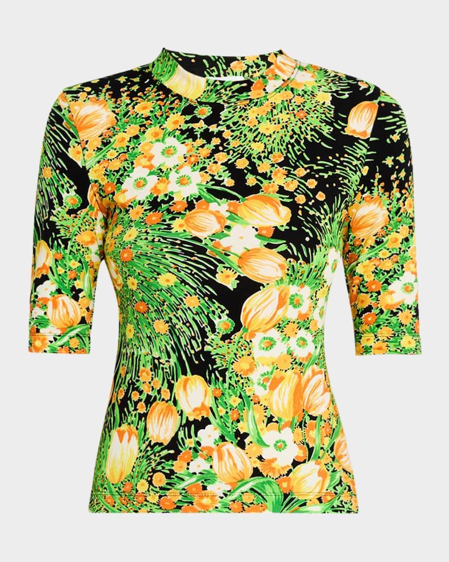 Garden Floral-Print Cropped Sleeve T- Shirt Product Image