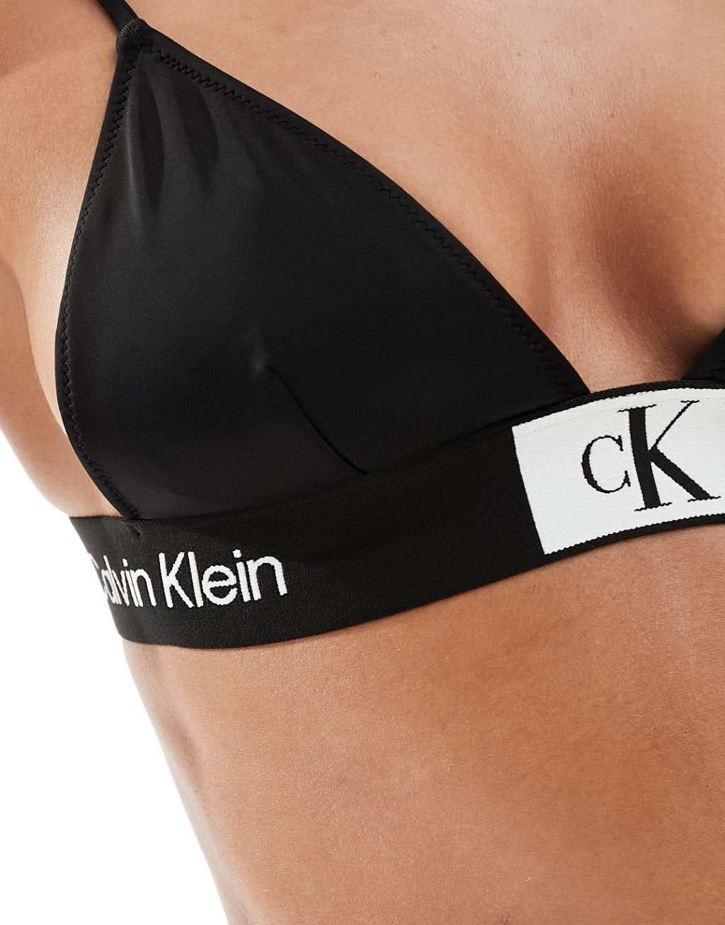 Calvin Klein CK 96 triangle bralet bikini top in black Product Image