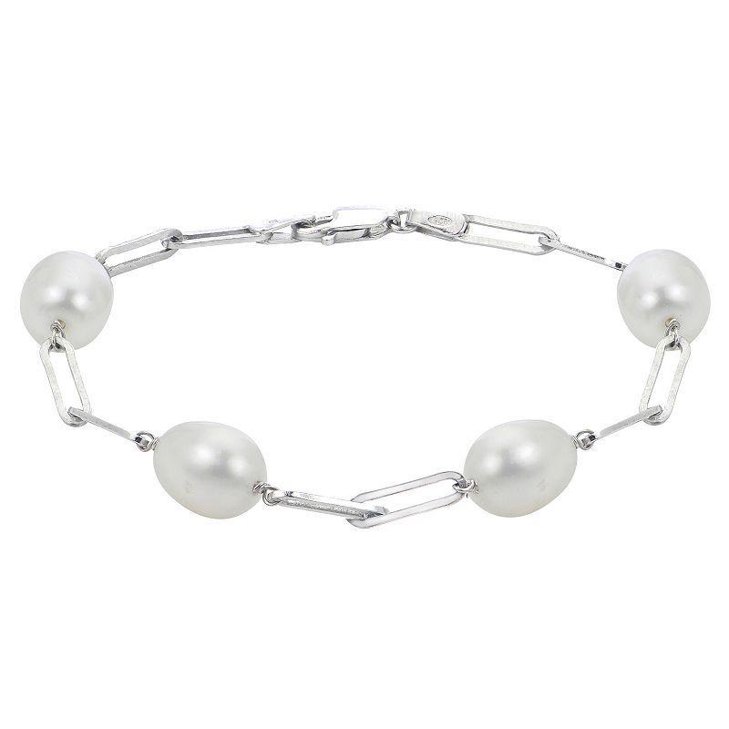 PearLustre by Imperial Sterling Silver Cultured Pearl Paper Clip Chain Bracelet, Womens Product Image