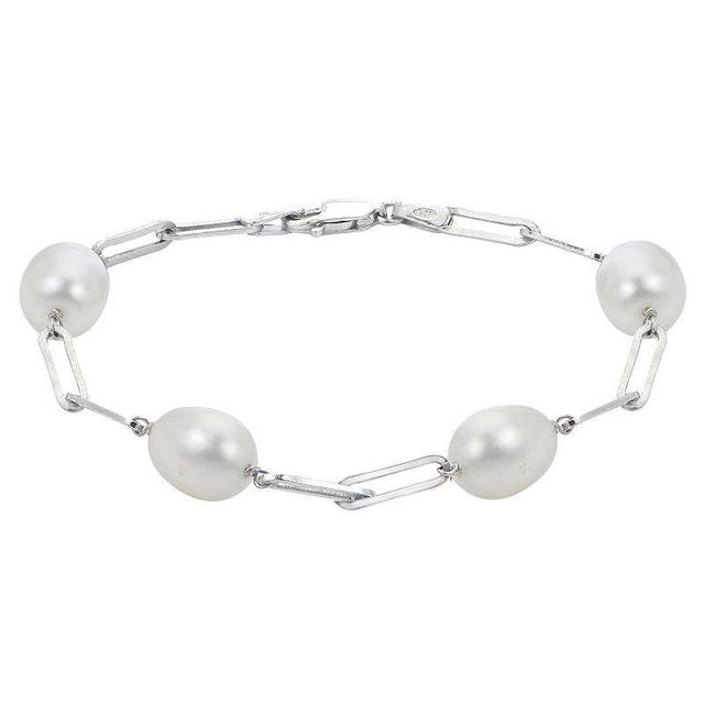 PearLustre by Imperial Sterling Silver Cultured Pearl Paper Clip Chain Bracelet, Womens Product Image