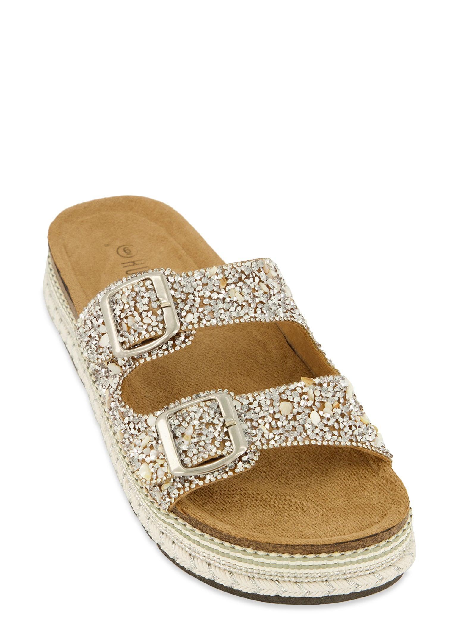 Womens Studded Rhinestone Footbed Sandals Product Image