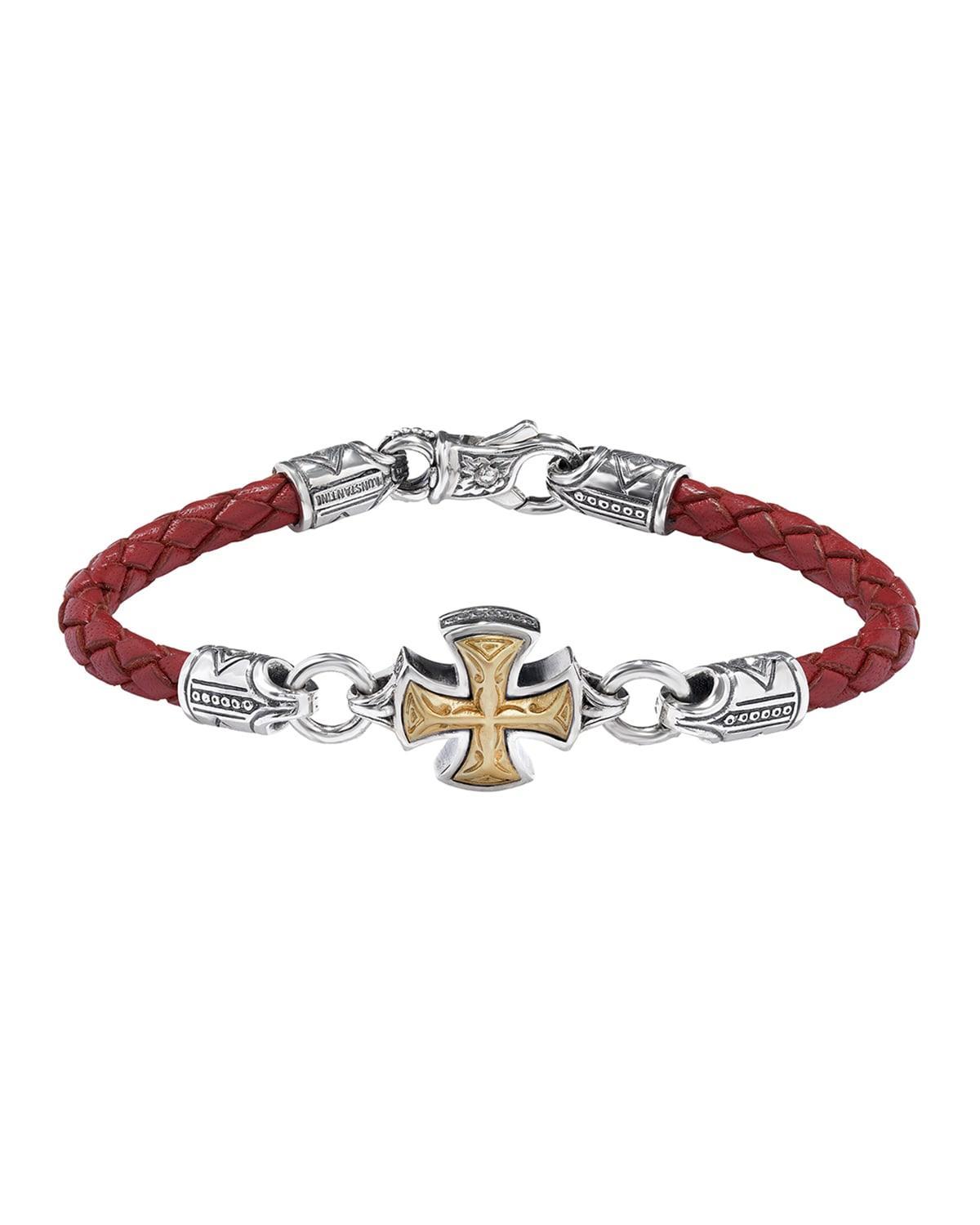 Womens Perseus Sterling Silver & Bronze Woven Leather Cross Bracelet Product Image