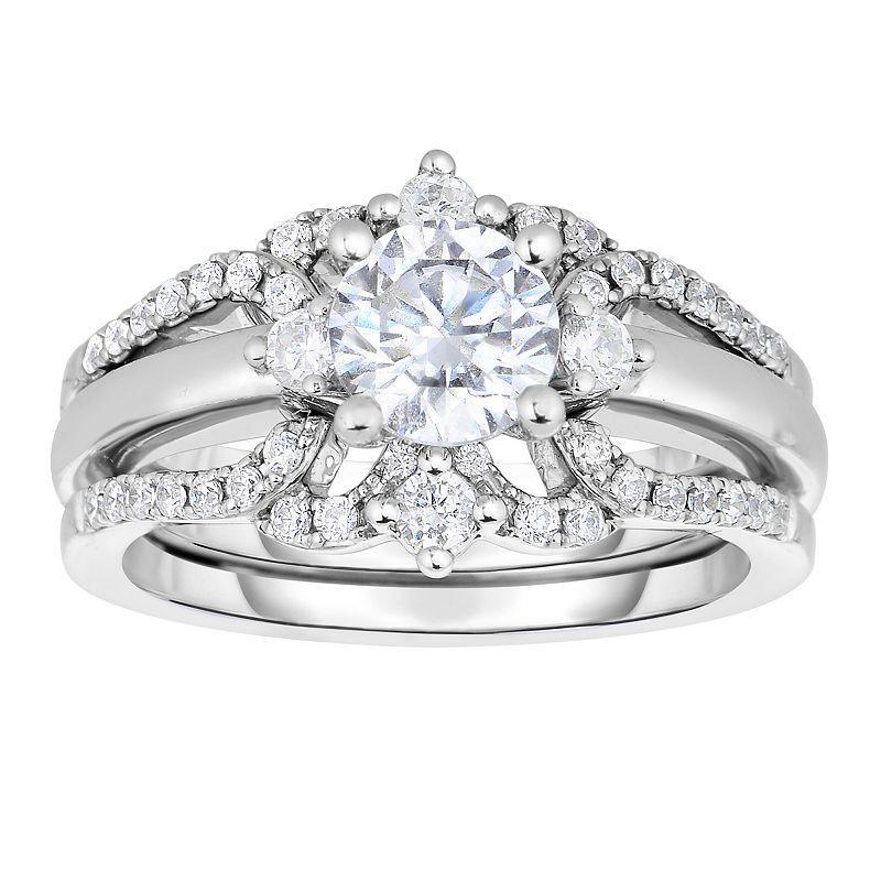 14k White Gold 1 Carat T.W. Diamond Bridal Ring Set, Womens Product Image