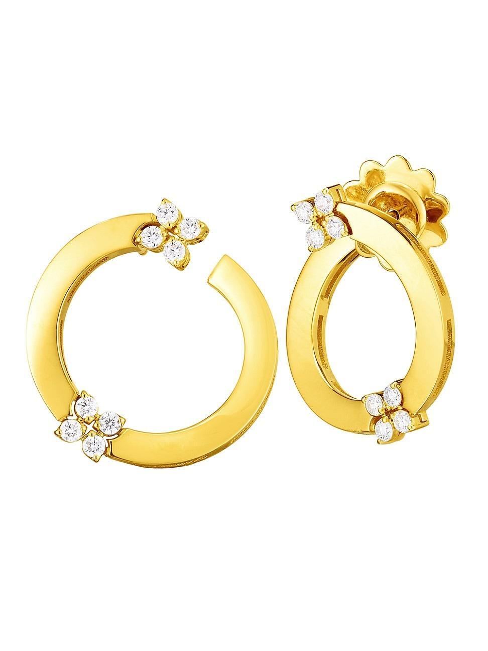 Womens Love In Verona 18K Yellow Gold & Double Diamond Front-Facing Hoop Earrings Product Image