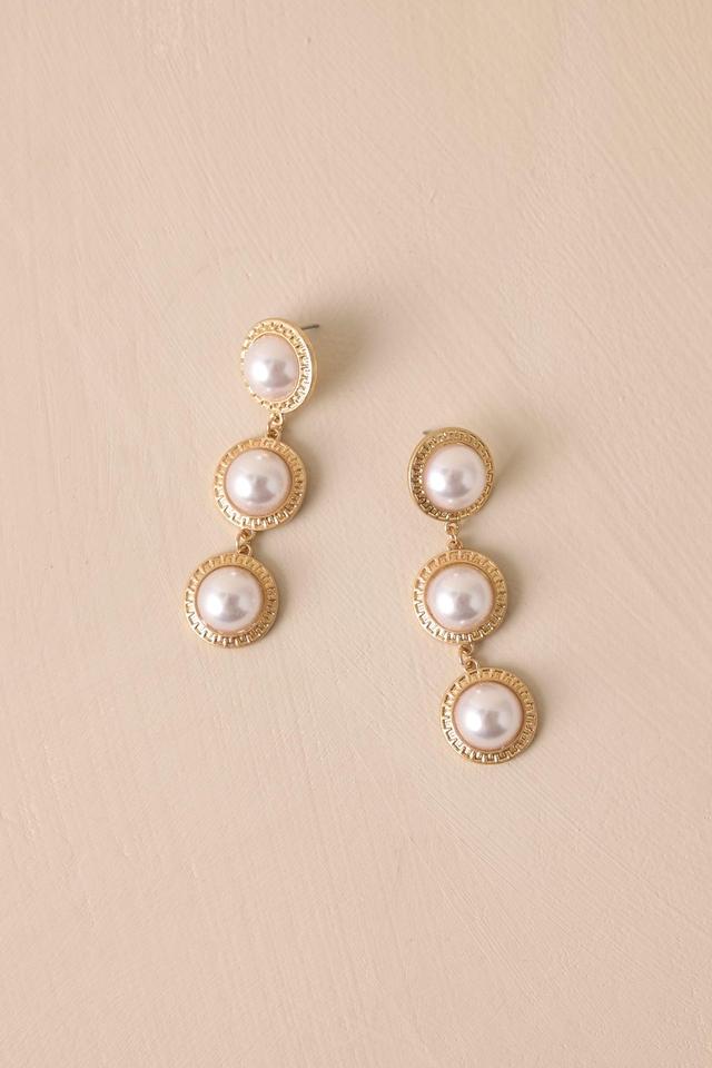 Lunar Glow Gold Pearl Drop Earrings Product Image