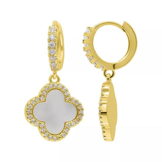 Adornia 14k Gold Plated Crystal Halo Clover Dangle Huggie Earrings, Womens, Gold Tone White Product Image