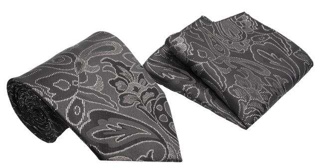 Black Silver Dashed Lined Paisley Pattern Men's Classic Tie and Pocket Square Set Male Product Image