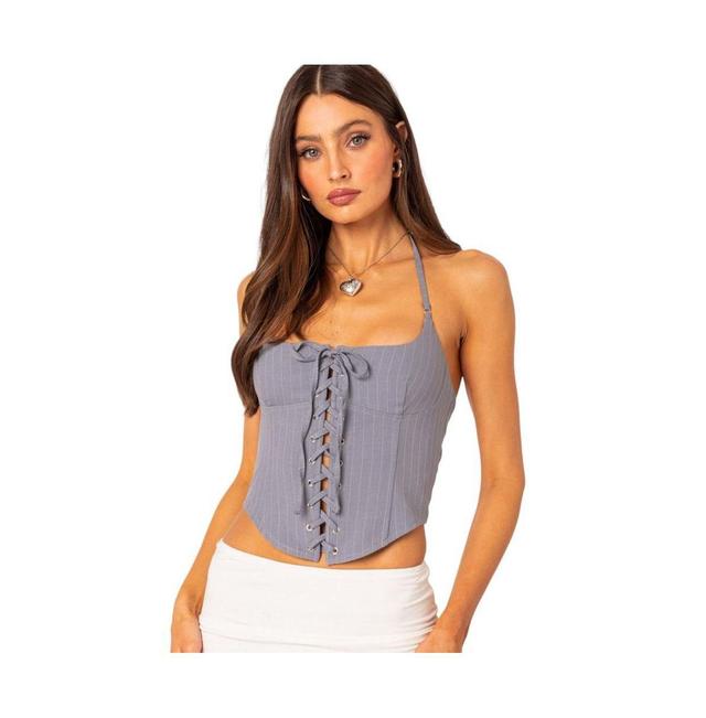 Edikted Womens Lace Up Pinstripe Corset Top Product Image