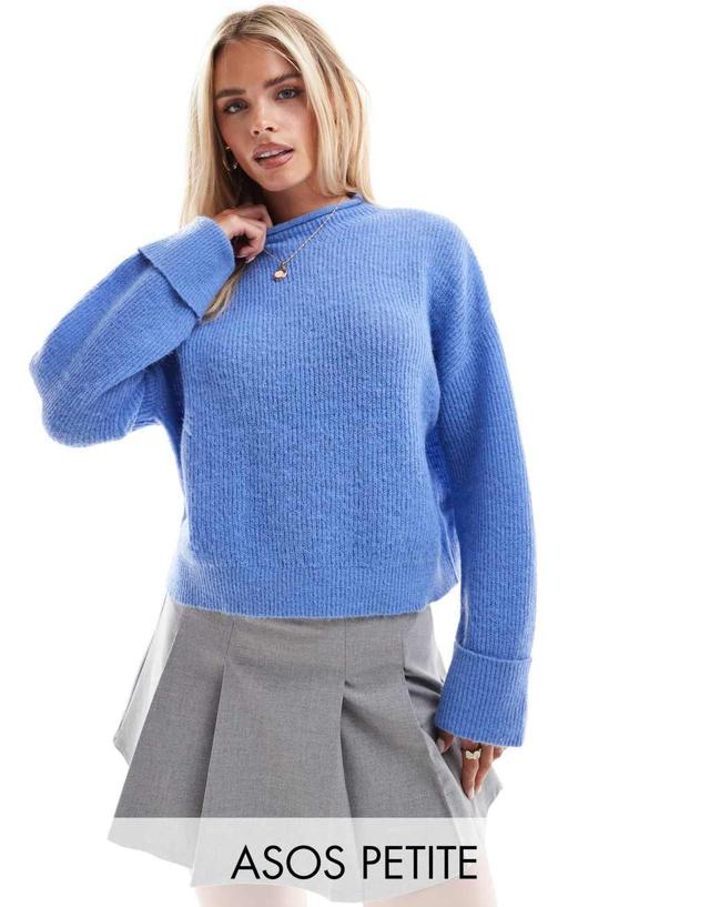 ASOS DESIGN Petite funnel neck sweater in blue Product Image