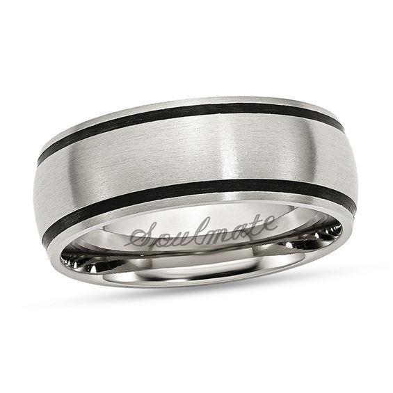 Men's 8.0mm Engravable Wedding Band in Stainless Steel with Rubber Stripe Accents (1 Line) Product Image