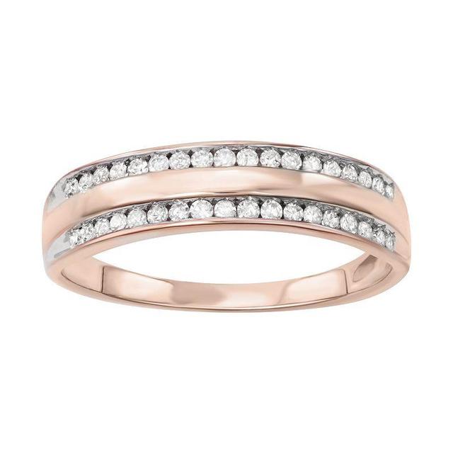 Sterling Silver 1/4 Carat T.W. Diamond Rail Road Ring, Womens Pink Tone Product Image