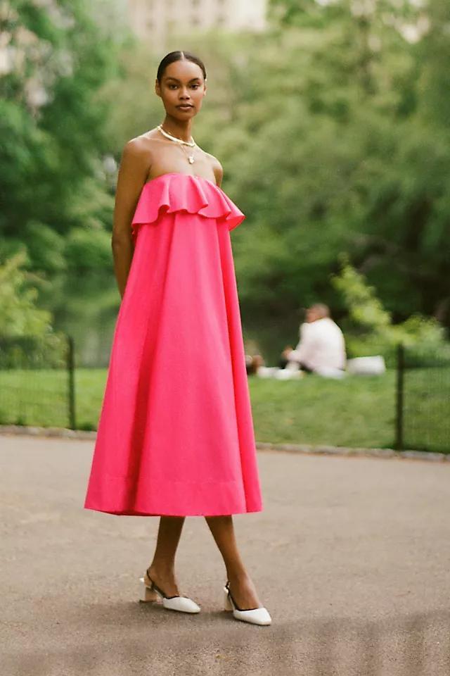 By Anthropologie Strapless Flounce A-Line Midi Dress Product Image