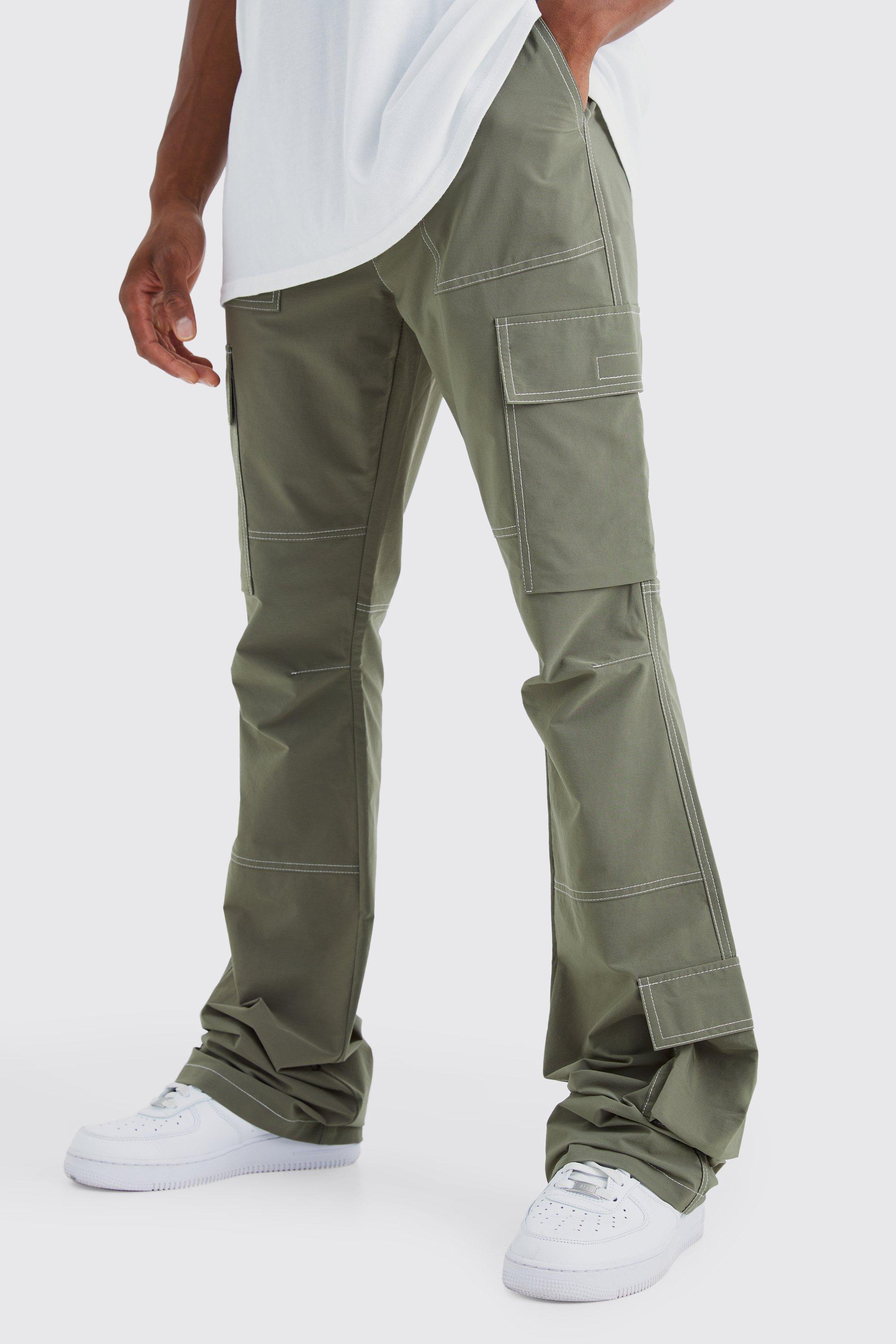 Elasticated Waist Slim Flare Contrast Stitch Cargo Pants | boohooMAN USA Product Image