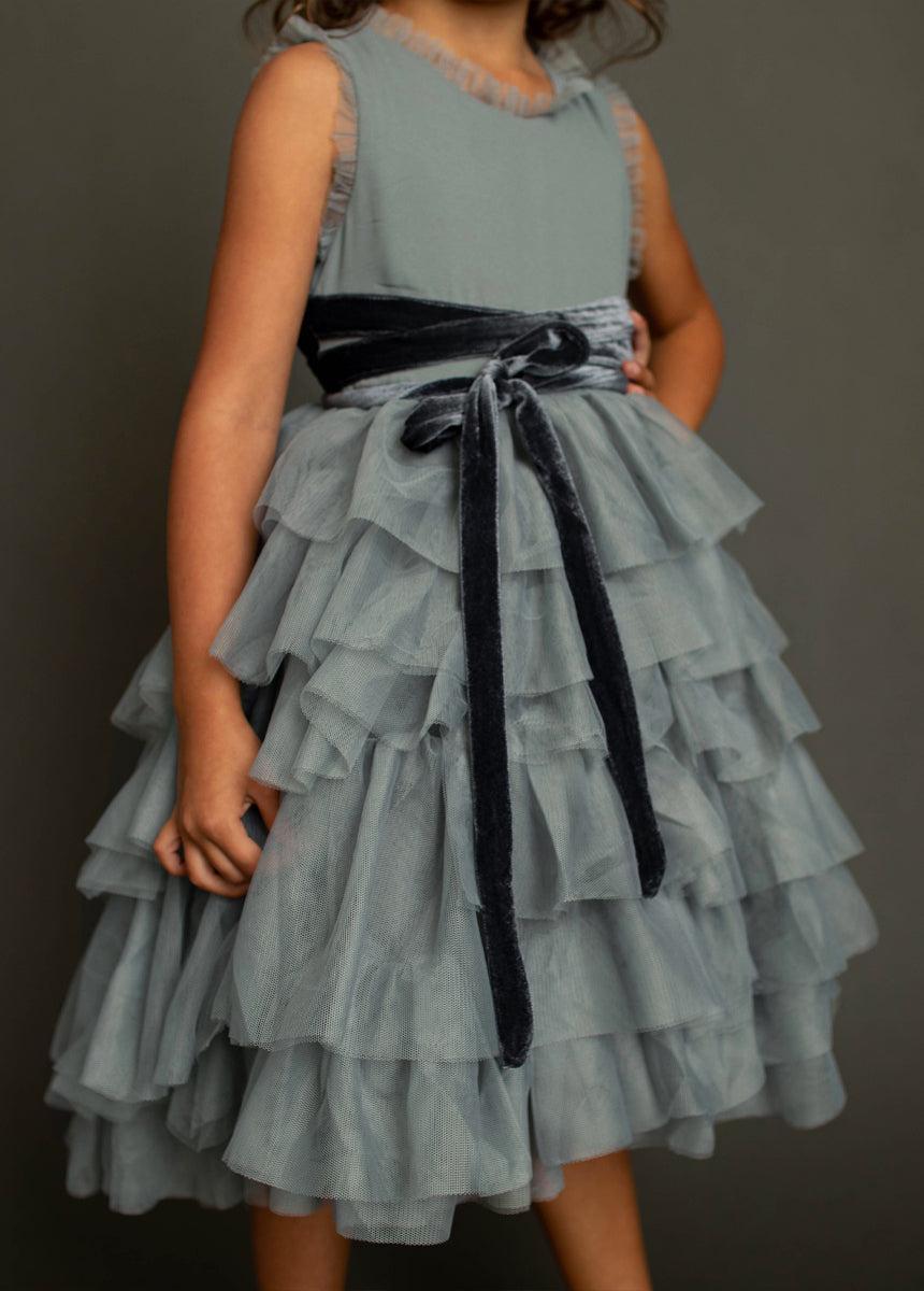 Geneva Petticoat Dress in Dusty Blue Product Image