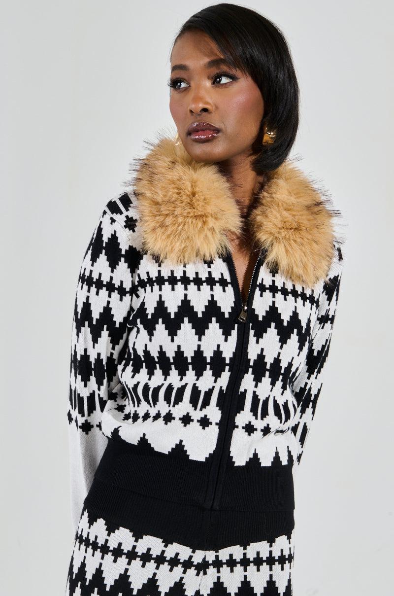 APRES SKI BADDIE FUR TRIM ZIP UP SWEATER Product Image